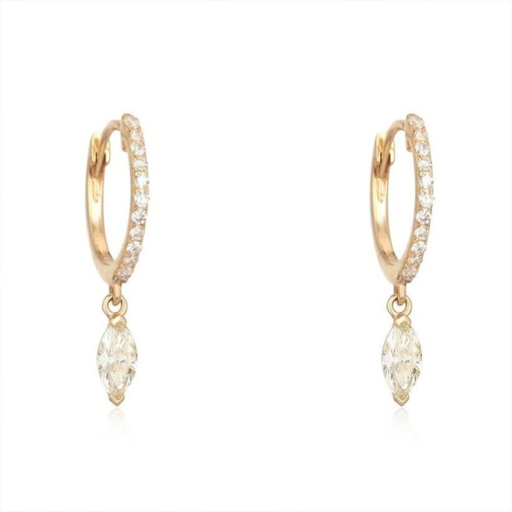 Marquise Diamond 14K (or 18k upon request) Yellow Gold Drop Huggie Earrings